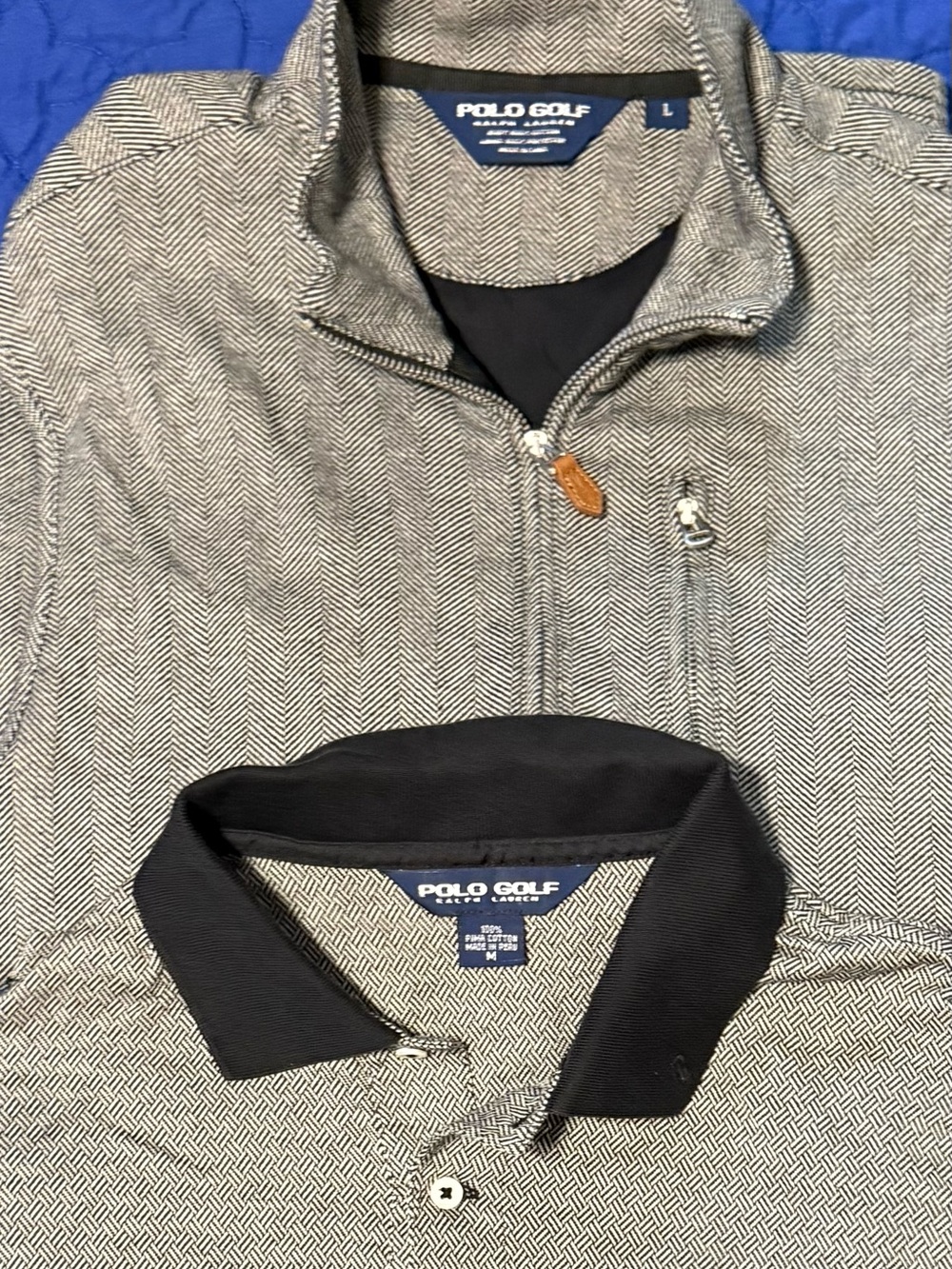 Vintage Polo Golf Herringbone Gray Lg 1/2 Zip Vest & Med Polo Shirt Lot